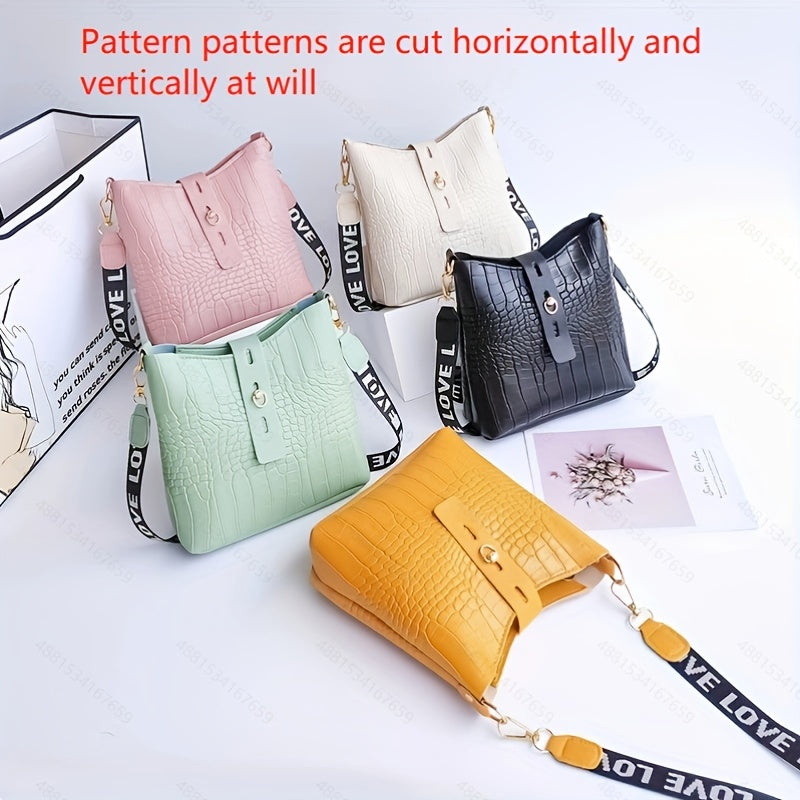 realaiot Mini Crocodile Pattern Crossbody Bag, Small Casual PU Leather Shoulder Bag, Women's Everyday Handbag & Purse