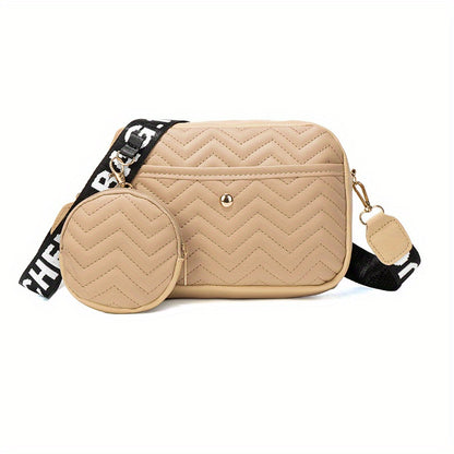 realaiot  Quilted Crossbody Bag With Coin Purse, Women's PU Leather Square Shoulder Bag