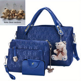 Women's Fashion Tote Bag Set, 4 Pcs Trendy Handbag & Shoulder Bag & Clutch Bag & Key Card Bag