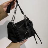 Women's Casual Trendy Shoulder Bag, Black Minimalist Crossbody Bag With Chain Decor