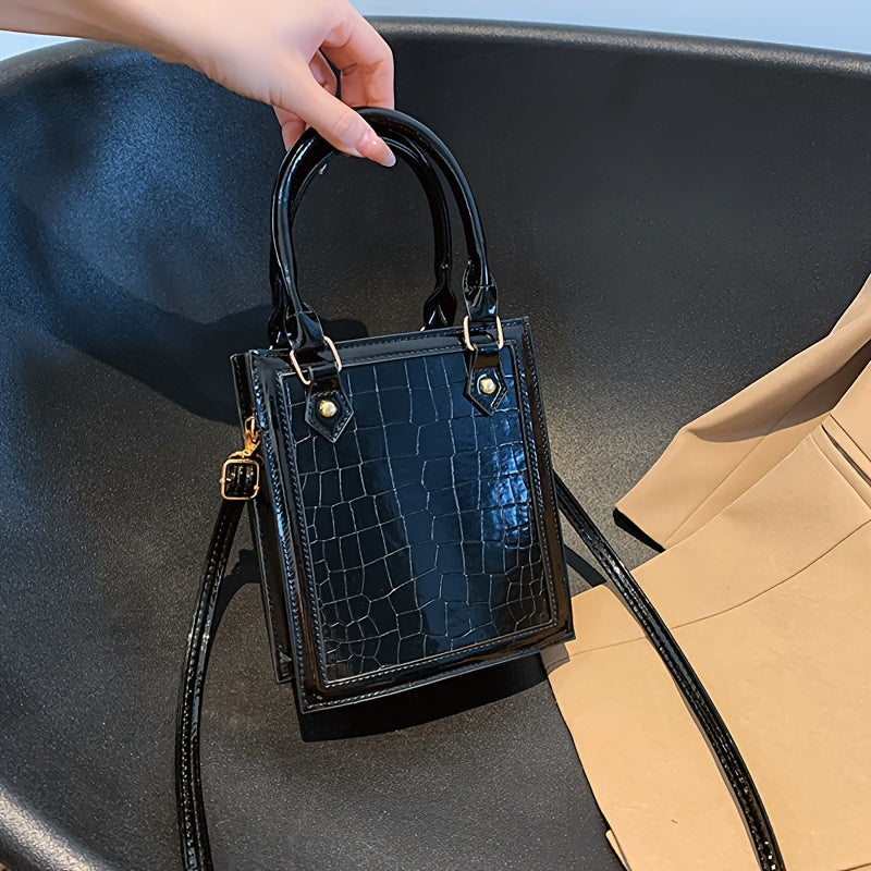 realaiot  Mini Crocodile Print Crossbody Bag, Fashion Top Handle Shoulder Bag, Women's Trendy Handbag & Tote Purse