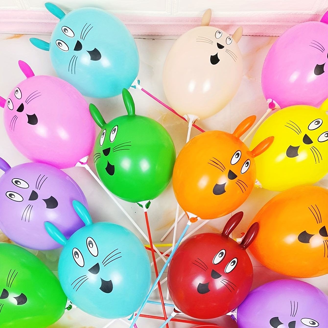 10 Pcs Long Ear Bunny Head Balloons - Easter Holiday Party Decorations & Gifts