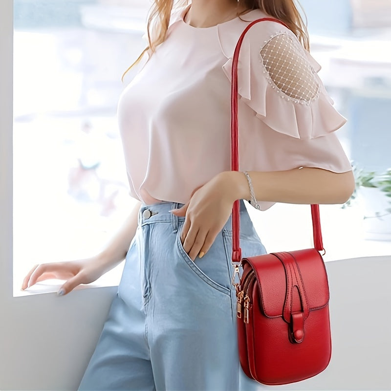 realaiot  Fashion Mobile Phone Bag, Double Layer Crossbody Bag, Retro Mini Shoulder Bag Wallet Coin Purse