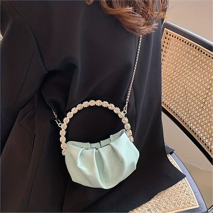 realaiot  Mini Cloud Pleated Evening Bag, Rhinestone Decor Crossbody Bag, Elegant Dinner Shoulder Purse For Wedding Party Prom (6.3"x3.94"x1.97")