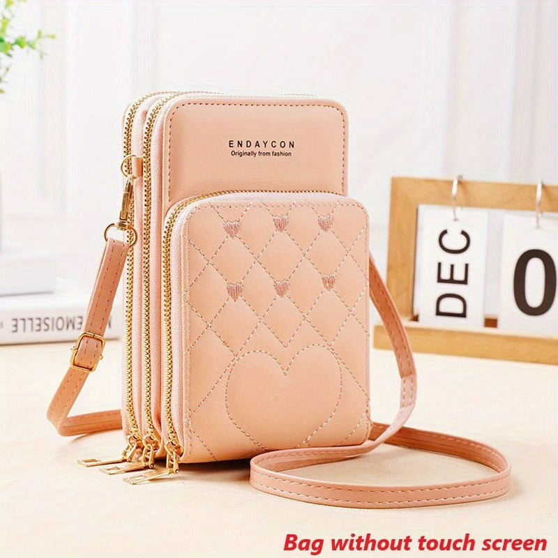 realaiot  Touch Screen Crossbody Mobile Phone Bag, Women's Zipper Around Coin Purse, Mini Multi Layer Shoulder Bag