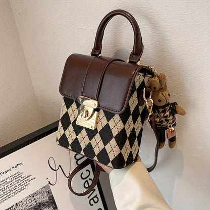 Vintage Argyle Checked Mini  Crossbody Bag, Square Lipstick Coin Handbag, Perfect Trendy Shoulder Bag For Daily Use