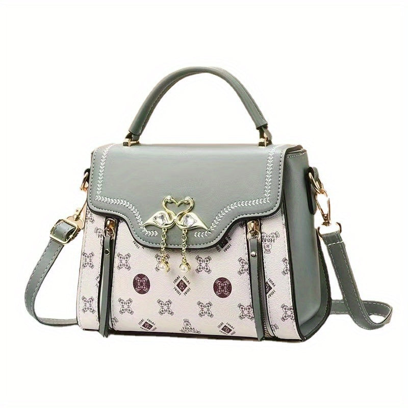 realaiot  Fashion Printed Handbags, Swan Decor Crossbody Bag, Women's Top Handle Flap Purses