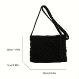 realaiot  Simple Woven Crossbody Bag, Aesthetic Tassel Square Purse, Bohemian Shoulder Bag For Women