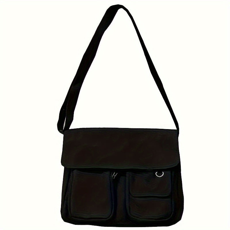 Casual Simple Canvas Bag, Solid Color Messenger Shoulder Bag, All-Match School Bag