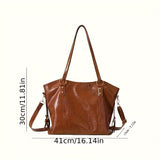 realaiot  Brown Large Capacity Tote Bag, Classic Textured Shoulder Bag, All-Match Commuter Bag For Women