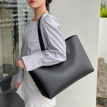 realaiot  Solid Color Large Tote Bag, Minimalist Shoulder Bag, All-Match Bag With Fixed Straps