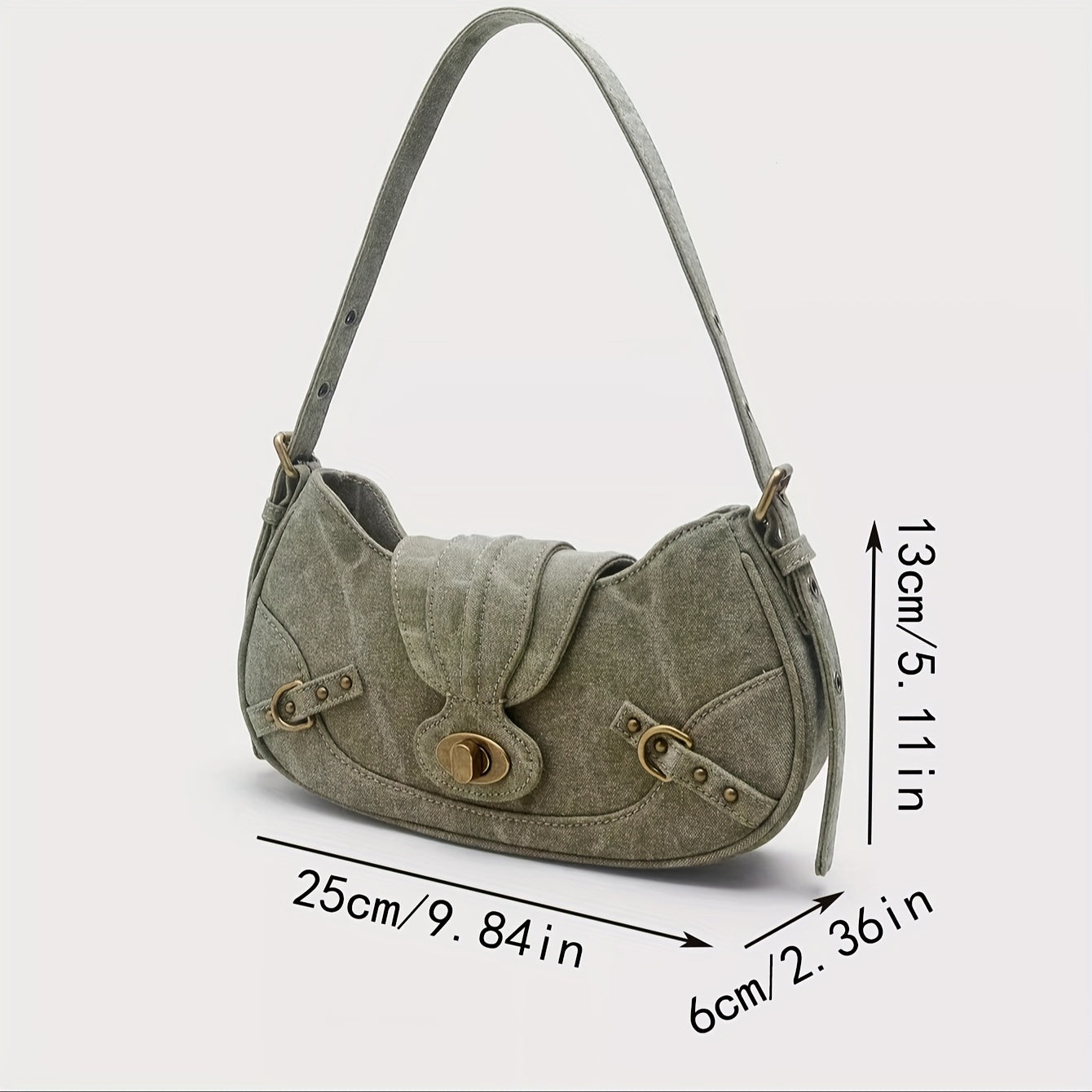 realaiot  Vintage Canvas Shoulder Bag, Retro Underarm Crescent Bag, Women's Grunge Handbag & Hobo Purse