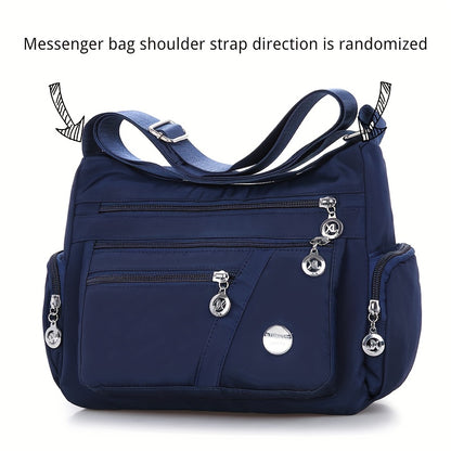 realaiot  Multi Layer Crossbody Bag, Fashion Nylon Shoulder Bag, Women's Multi Zipper Coin Purse