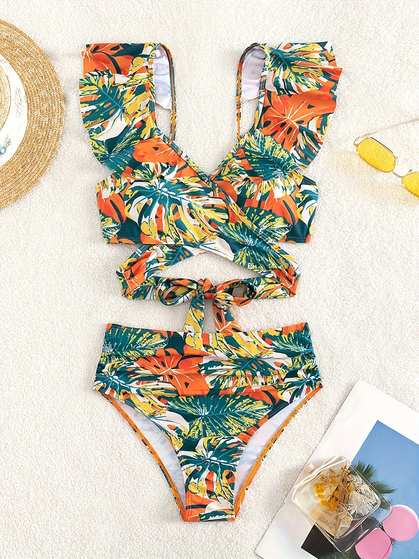 Tropical Printed Wave Edge Bikini Set - Adjustable, Flattering, and Comfortable Swimwear for Women - Perfect for Beach and Pool Time