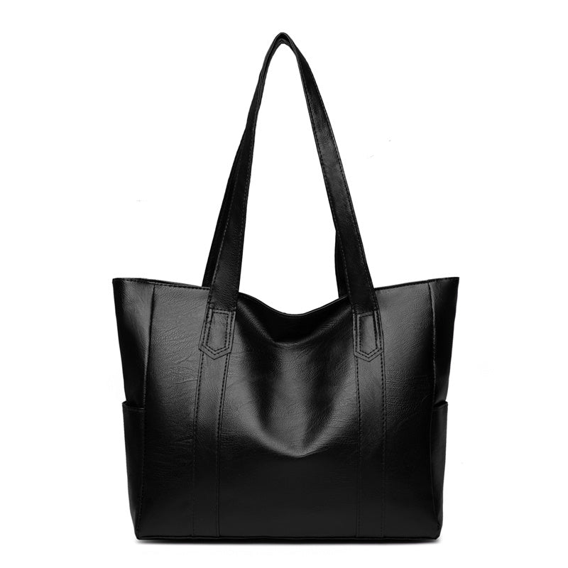 realaiot Large Capacity Solid Color Bag, Faux Leather Tote Bag, Stylish Shoulder Bag For Work