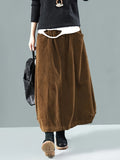 realaiot  Solid Loose Corduroy Skirt, Casual Elastic Waist Maxi Skirt With Pocket, Women's Clothing