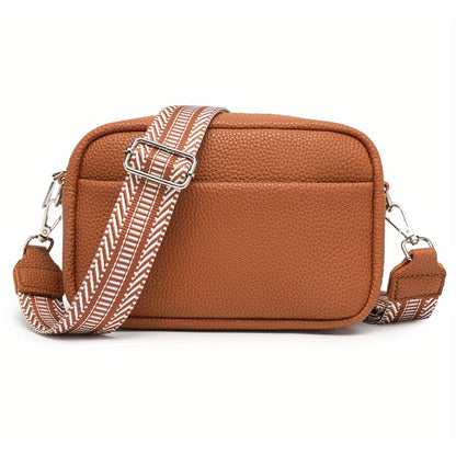 realaiot  Trendy Square Crossbody Bag, Litchi Pattern Shoulder Bag, Women's PU Leather Zipper Purse