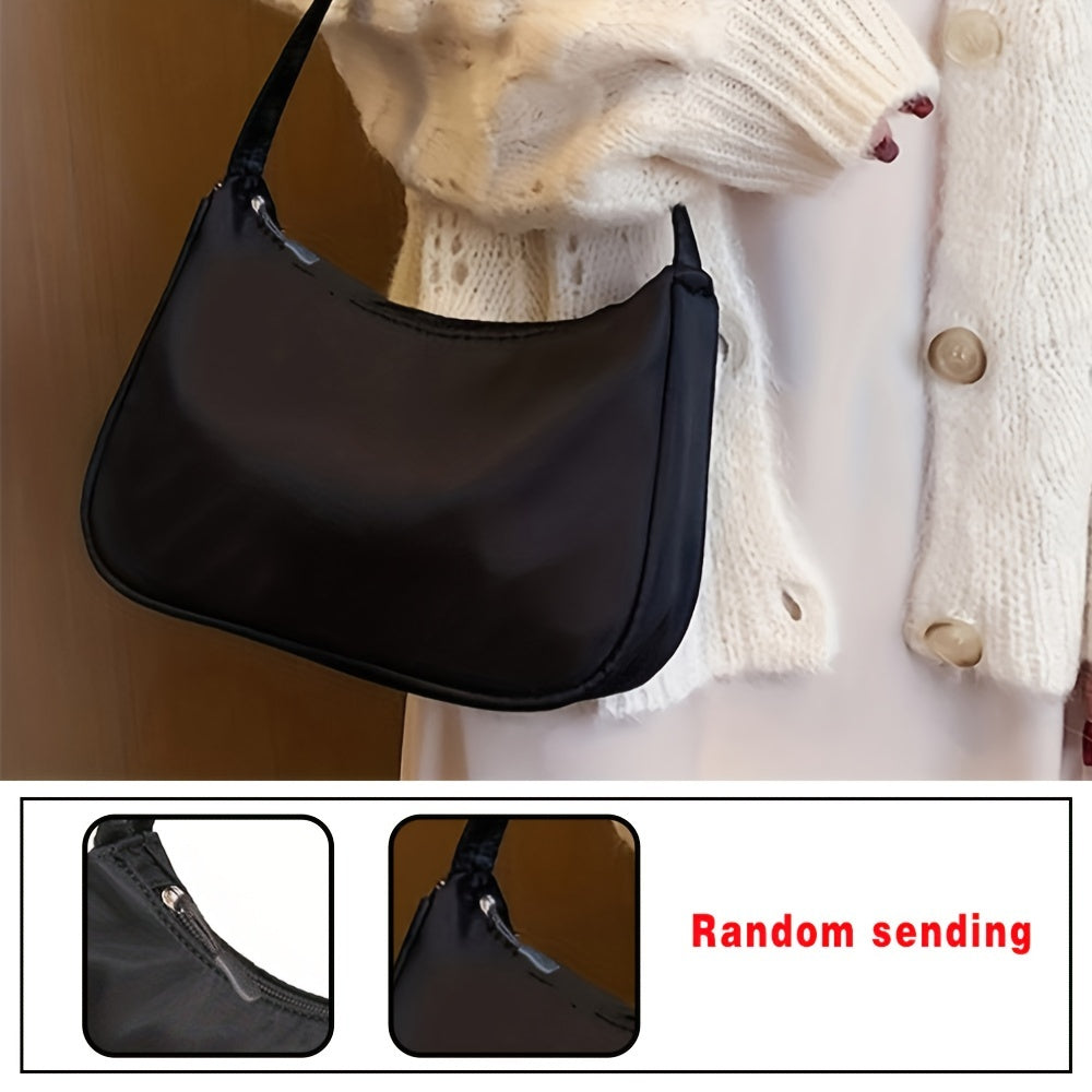 realaiot  Simple Solid Color Underarm Bag, Nylon Retro Zipper Textured Bag, Fashion Versatile Shoulder Bag