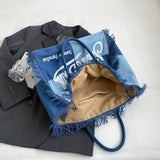 realaiot  Vintage Tassel Fringe Tote Bag, Large Capacity Canvas Hobo Bag, Women's Fashion Handbag & Shoulder Purse For Commute