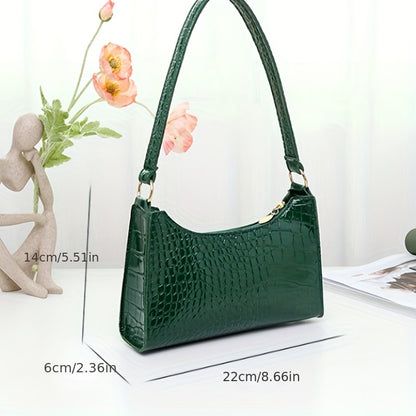 realaiot  Crocodile Pattern Underarm Bag, Stylish PU Leather Handbag, Solid Color Shoulder Bag