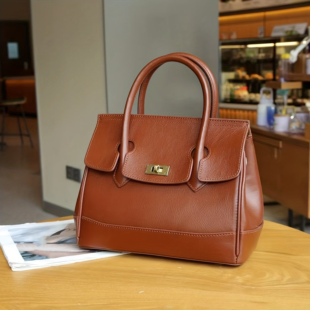 Elegant Top Handle Tote Bag, Solid Color Shoulder Bag, Women's Crossbody Leather Purse