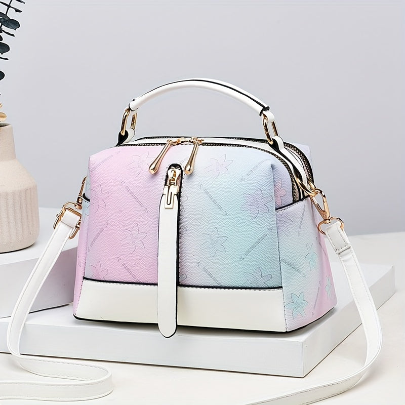 Gradient Color Handbag For Women, Fashion Rainbow Crossbody Bag, Top Handle Purse For Every Day