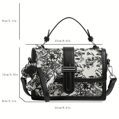 realaiot  Vintage Flower Pattern Handbag, Trendy Mini Crossbody Bag, Women's Elegant Shoulder Bag & Square Purse