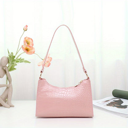 realaiot  Crocodile Pattern Underarm Bag, Stylish PU Leather Handbag, Solid Color Shoulder Bag