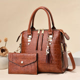realaiot 2pcs Crocodile Pattern Bag Set, Trendy Tassel Decor Handbag, Women's Small Crossbody Bag With Clutch Bag