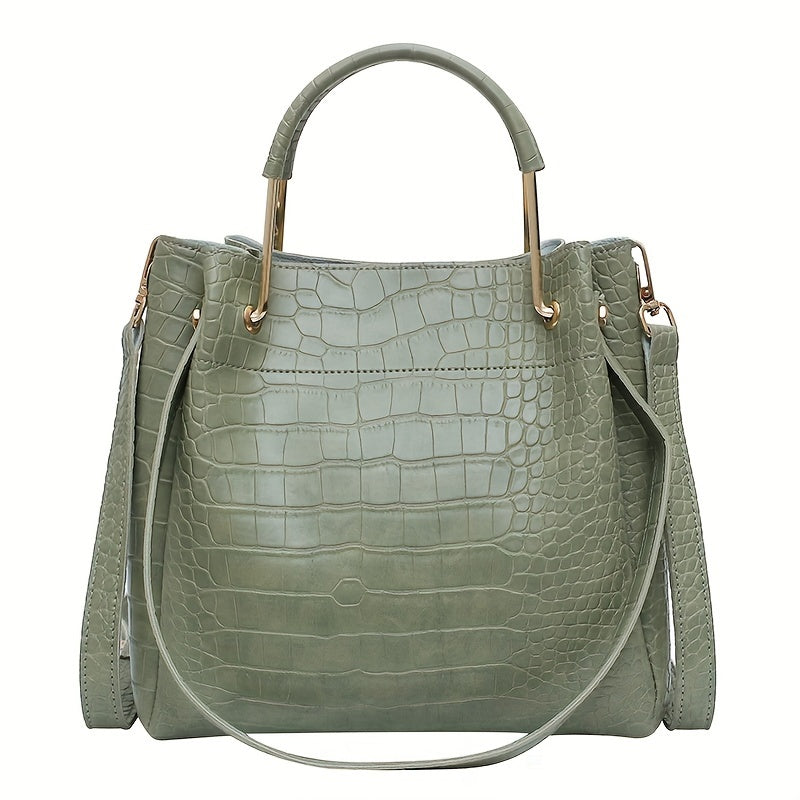 realaiot Trendy Crocodile Pattern Tote Bag, Solid Color All-match Shoulder Bag, Perfect Crossbody Bag For Daily Use