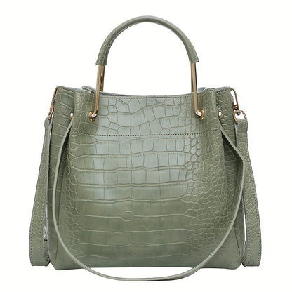 realaiot Trendy Crocodile Pattern Tote Bag, Solid Color All-match Shoulder Bag, Perfect Crossbody Bag For Daily Use