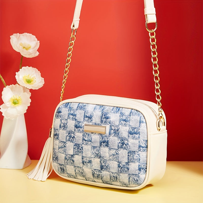 realaiot Mini Fashion Crossbody Bag, Trendy Plaid Pattern Shoulder Bag, Women's Retro Handbag & Purse
