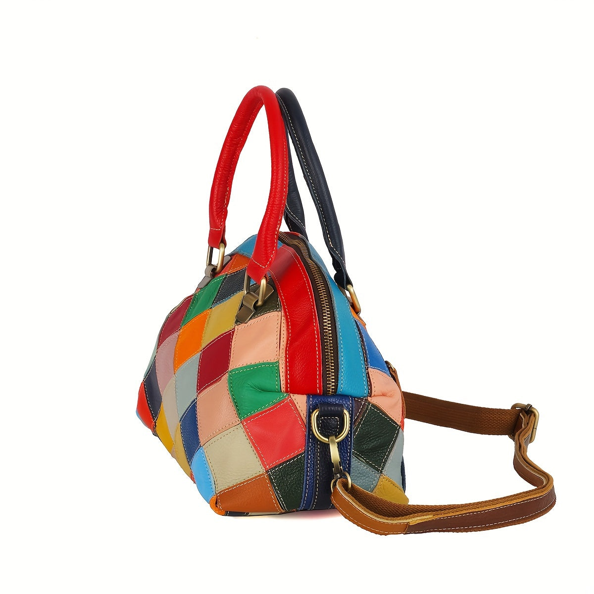 realaiotRetro Colorblock Argyle Pattern Shoulder Bag, Classic Textured Top Handle Satchel Bag For Women