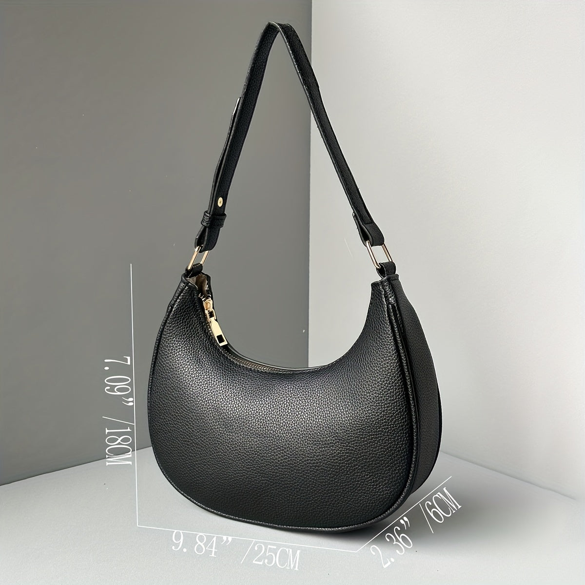 realaiot  Trendy Solid Color Crescent Bag, Minimalist Underarm Baguette Bag, All-Match Armpit Bag