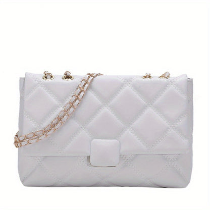 realaiot  Minimalist Quilted Detail Square Bag, Solid Color Flap Chain Bag, All-Match Crossbody Bag