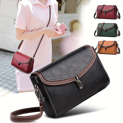 realaiot  Color Contrast Crossbody Bag, Fashion Turn Lock Flap Purse, Mini Shoulder Bag For Women