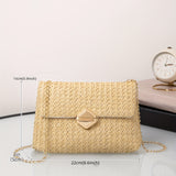 realaiot  Small Straw Square Bag, Trendy Summer Beach Flap Purse, Women's Chain Crossbody Bag,