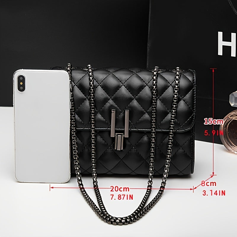 Trendy Argyle Quilted Crossbody Bag, Solid Color Square Flap Phone Coin Bag, Perfect Shoulder Bag For Everyday Going Out