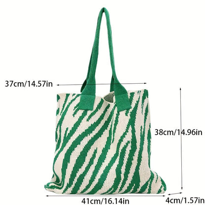 realaiot  Zebra Pattern Crochet Tote Bag,  Aesthetic Handmade Knitted Hobo Bag, Literary Shoulder Bag For Women