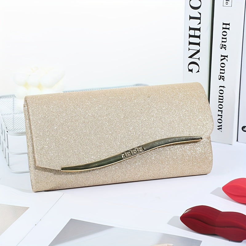 realaiot  Elegant Flap Evening Bag, Solid Color Chain Dinner Bag, Perfect Clutch For Prom, Wedding And Banquet