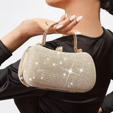 Elegant Mini Evening Satchel Bag, Top Metal Handle Banquet Bag, Classic Rhinestone Decor Clip Handbag