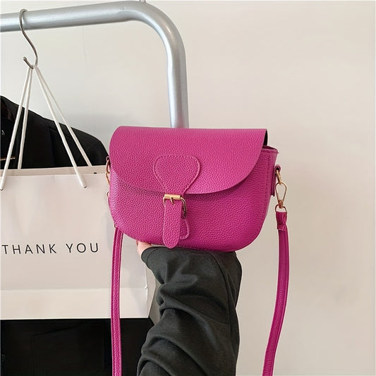 Minimalist Saddle Flap Bag, Solid Color Shoulder Bag, All-Match Purse, Trendy Bag With Buckle Decor