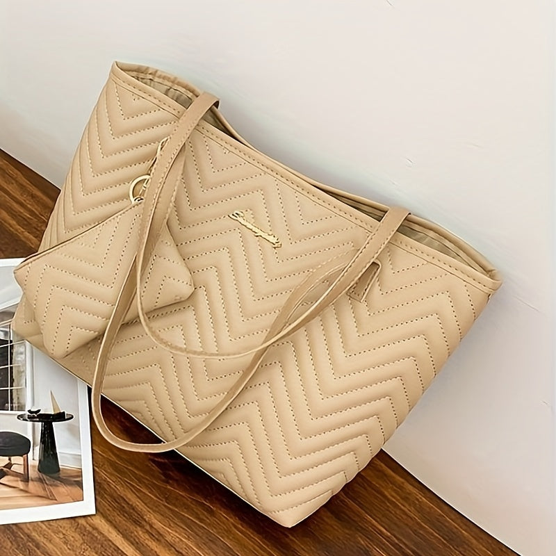 Fashion Quilted Tote Bag, Large Capacity Shoulder Bag, Women's Casual Handbag & Purse For Commute