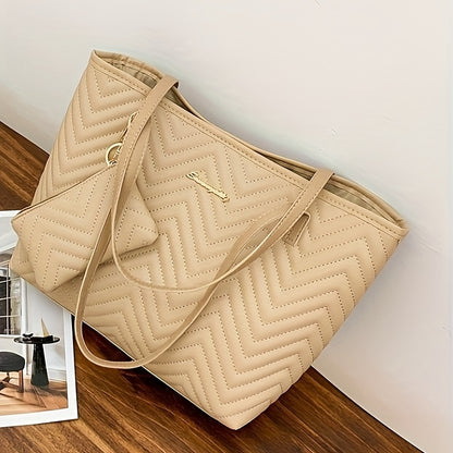 Fashion Quilted Tote Bag, Large Capacity Shoulder Bag, Women's Casual Handbag & Purse For Commute