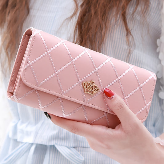 realaiot  Argyle Embroidery Wallet, Women's Folding Long Money Clip, Clutch Bag Classic Small Card Purse