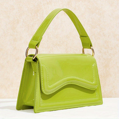 Solid Color Handbag, Trendy PU Leather Crossbody Bag, Women's Top Handle Flap Purse