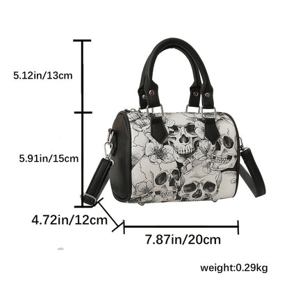 realaiot Gothic Skull Print Boston Bag, Punk Y2K Crossbody Bag, Women's Trendy Handbag & Shoulder Tote Purse For Halloween