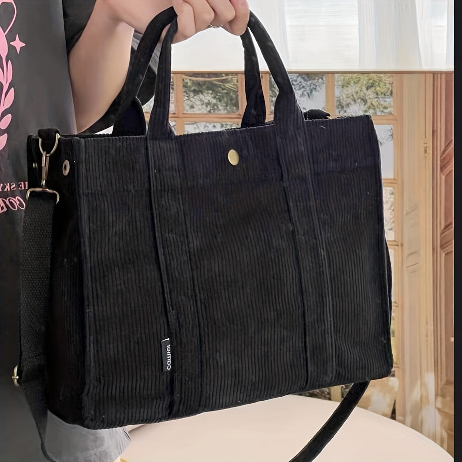 Corduroy Tote Bag With Adjustable Strap, Retro All-Match Women's Top Handle Purse, Women's Classic Daily Bag