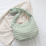 realaiot Cloud Ruched Crossbody Bag, Aesthetic Nylon Shoulder Bag, Fashion Bubble Ruched Quilted Hobo Bag