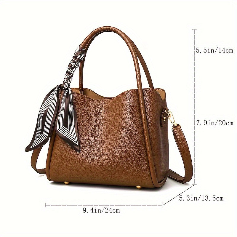 realaiot Fashion Solid Color Handbag, Retro PU Leather Tote Bag, Small Crossbody Bag For Women